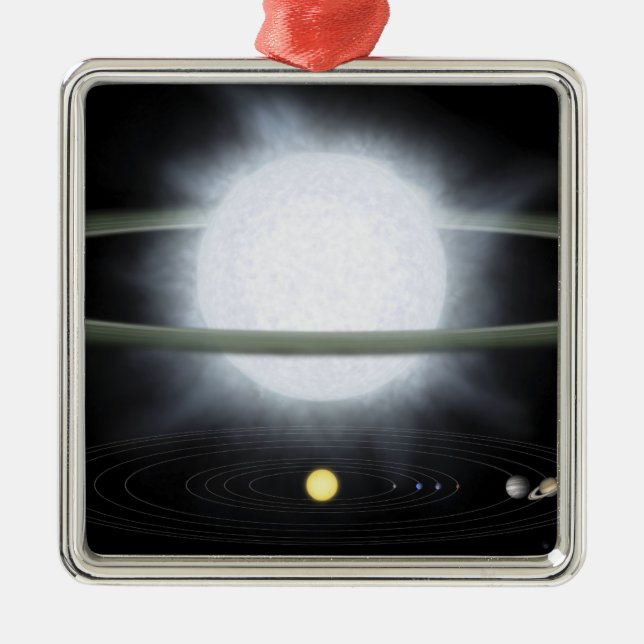 Comparison of the size of a hypergiant star metal ornament (Front)