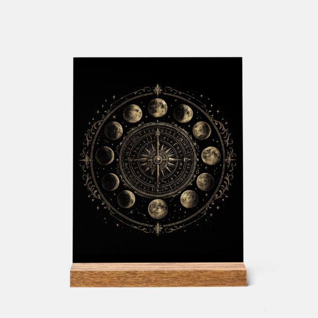 Compas des phases lunaires vintage sur toile (Recto)