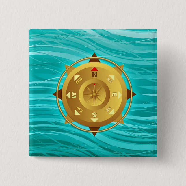 Compass 2 Inch Square Button (Front)