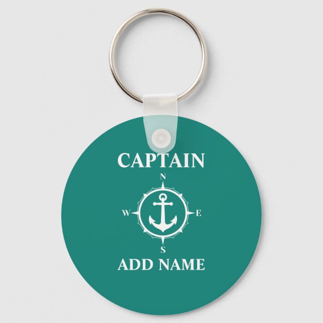 Compass Anchor Captain Add Name or Boat Name ca0a Keychain (Front)