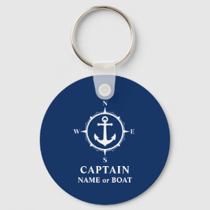 Compass Anchor Captain Name Boat Photo Back Navy Keychain