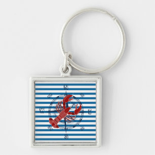 Compass and Lobster Blue and White Stripe Keychain