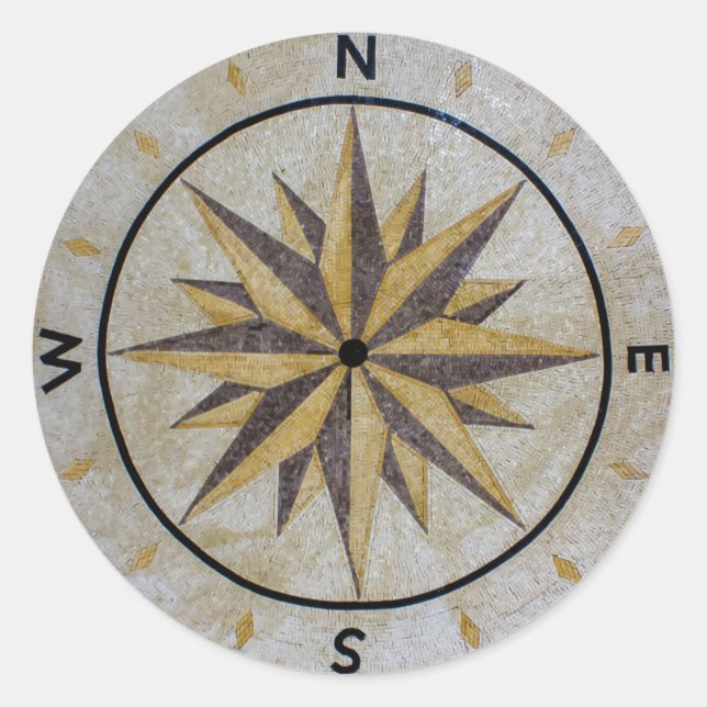 Compass Direction Design Point Floor Table Top Mar Classic Round Sticker (Front)