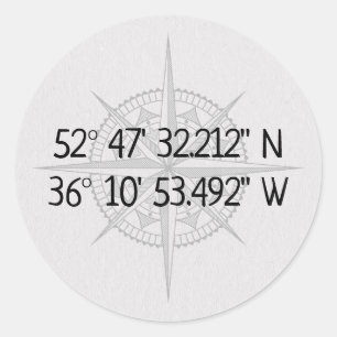 Compass GPS Home Coordinates  Classic Round Sticker