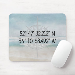 Compass GPS Home Coordinates On Ocean Mouse Pad