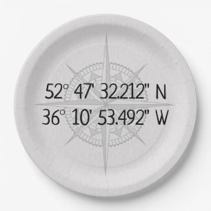 Compass GPS Home Coordinates Paper Plate
