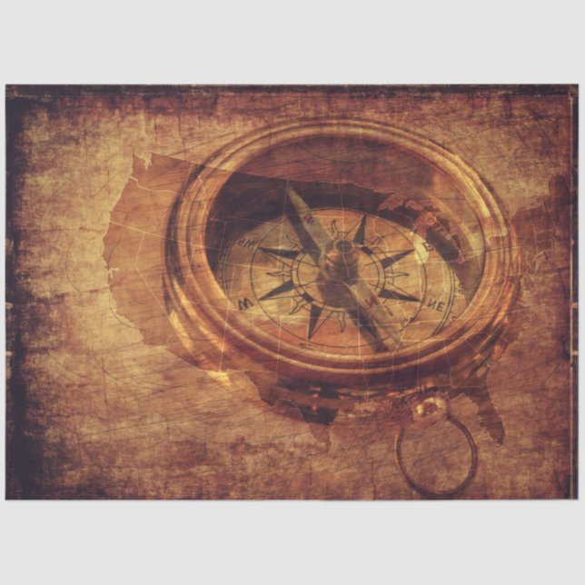 Compass Grunge 20x30 Decoupage Tissue Paper (Front)