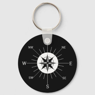 Compass in Black White and Grey Keychain