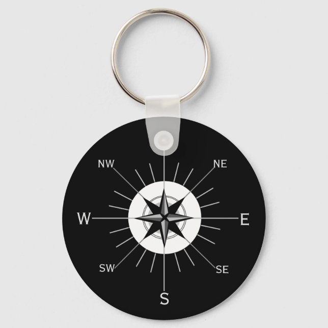 Compass in Black White and Grey Keychain (Front)