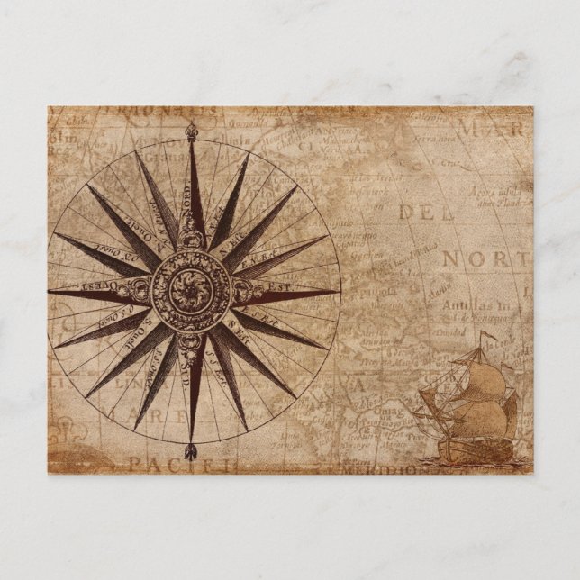 Compass Map  Holiday Postcard (Front)