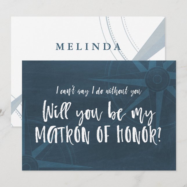 Compass Nautical Will You be My Matron of Honour Invitation (Front/Back)