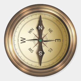 compass north south east wes classic round sticker