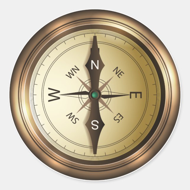 compass north south east wes classic round sticker (Front)