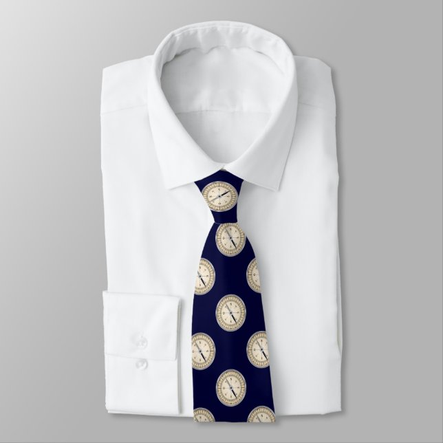 Compass On Navy Blue Neck Tie (Tied)