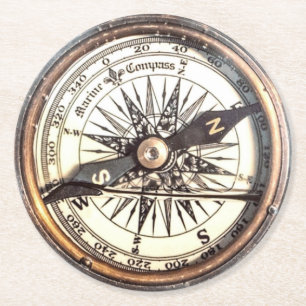 Compass on Water Round Paper Coaster