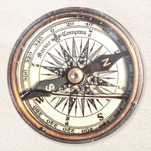 Compass on Water Round Paper Coaster (Front)