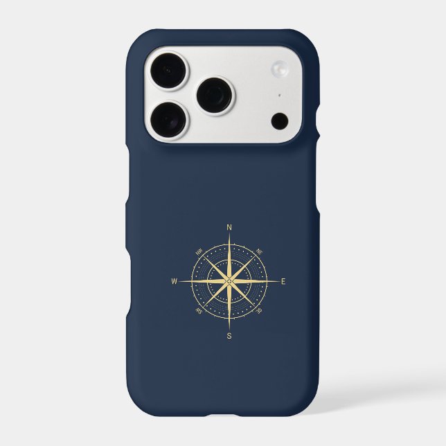 Compass Phone Case Navy Blue Gold (Back)