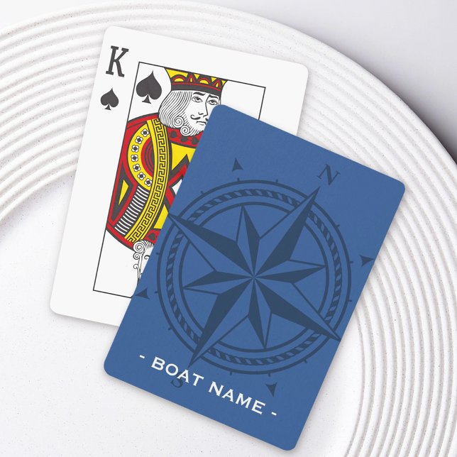 Compass rose and custom boat name blue playing cards (Compass rose and custom boat name blue poker cards)