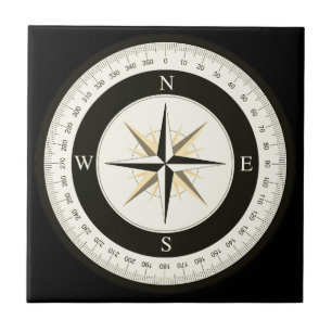 Compass Rose Black and White Nautical Tile