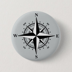 Compass Rose Black & White 2 Inch Round Button