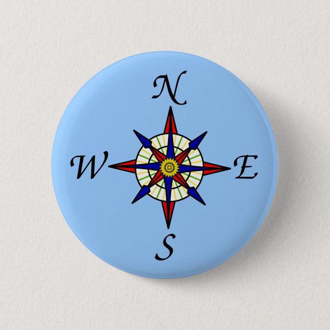 Compass Rose Blue 2 Inch Round Button (Front)