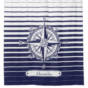Compass Rose Blue Stripes Bathroom