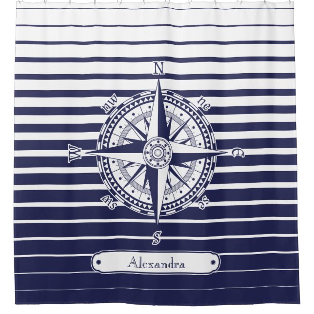 Compass Rose Blue Stripes Bathroom (Front)