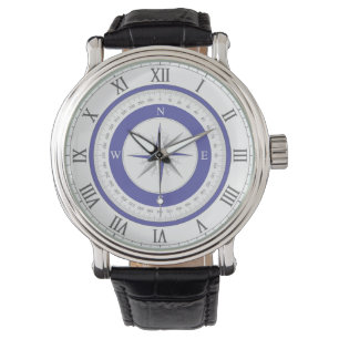 Compass Rose Blue White Nautical Watch