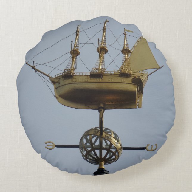 Compass Rose Calyon Round Pillow (Back)