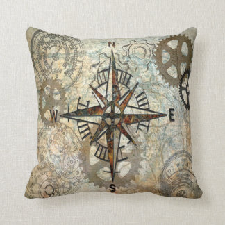 Compass Rose & Gears, Artist Karen J Williams Throw Pillow