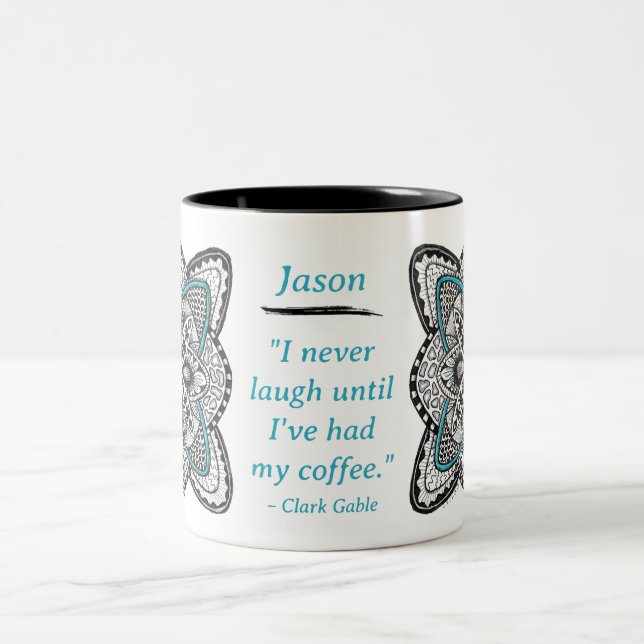 Compass Rose Hand-Drawn Doodle with Quote  Two-Tone Coffee Mug (Center)