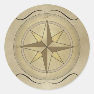 Compass Rose in Gold Classic Round Sticker