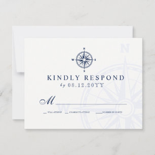 Compass Rose   Nautical Wedding RSVP Card