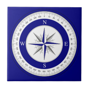 Compass Rose Navy Dark Blue and White Nautical Tile