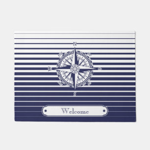 Compass Rose on Blue Stripes Doormat