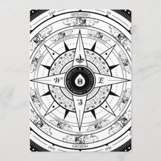 Compass Rose - Rectangle Invitation Card (White)