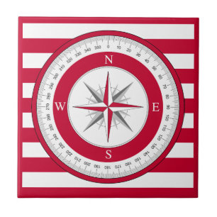 Compass Rose Red and White Stripes Tile