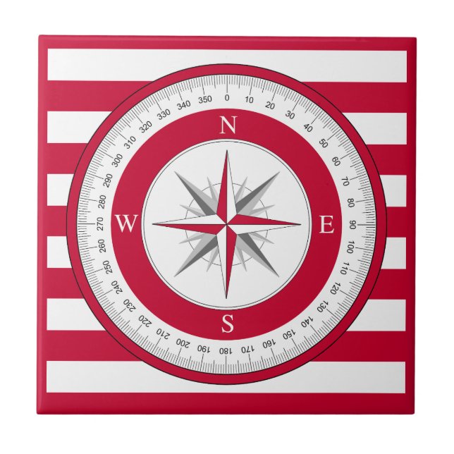 Compass Rose Red and White Stripes Tile (Front)