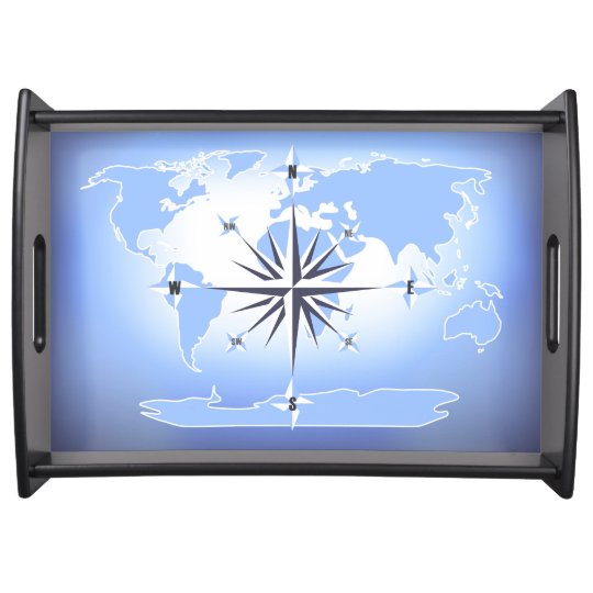 Compass Rose Sailing Ocean Blue Serving Tray
