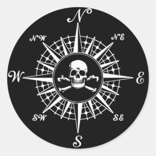 Compass Rose Skull 1 Classic Round Sticker
