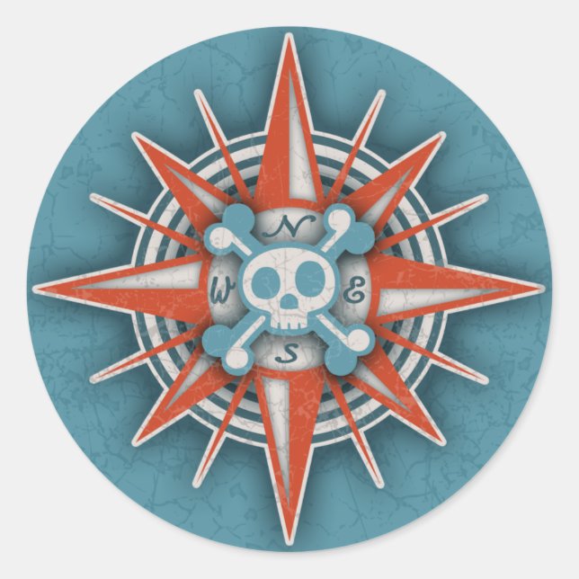 Compass Rose Skull III Classic Round Sticker (Front)