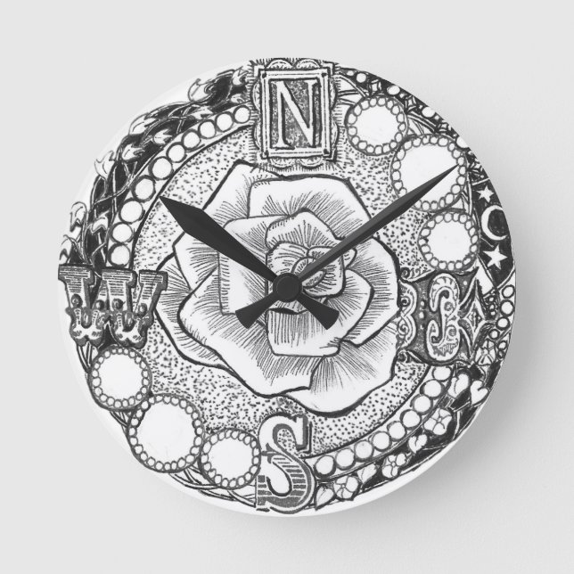 Compass Rose - Victorian Gothic Steampunk Round Clock (Front)