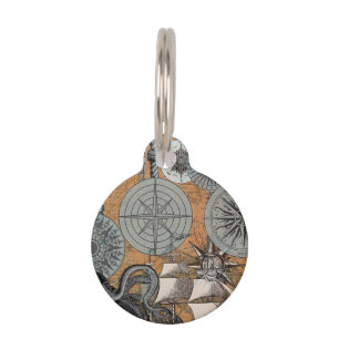 Compass Rose Vintage Nautical Octopus Ship Pet Tag