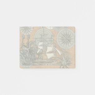 Compass Rose Vintage Nautical Octopus Ship Post-it Notes