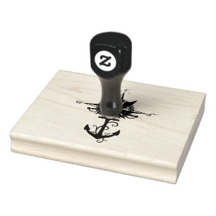 Compass Rose with Anchor Rubber Stamp
