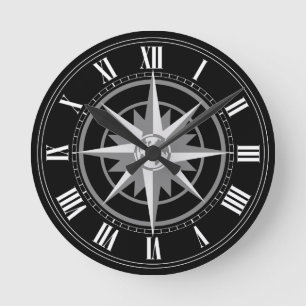 Compass Rose with Globe Round Clock