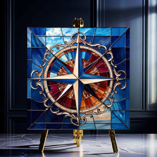 Compass Rose with Scroll Border Stained-Glass Look Tile (Creator Uploaded)