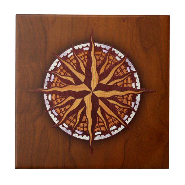 Compass Rose Wood Tile (Front)