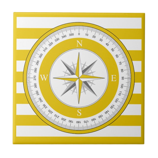 Compass Rose Yellow and White Stripes Tile (Front)