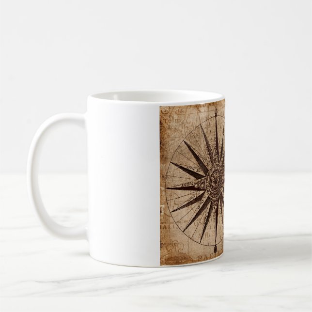 Compass Sailing Ship Discovery Age World Map Coffee Mug (Left)